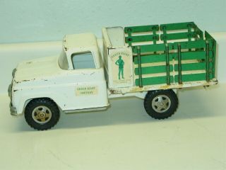 Vintage Tonka Farms Stake Truck,  Green Giant,  Pressed Steel Toy Vehicle