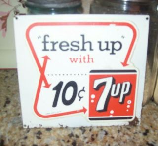Vintage 7 Up Soda Pop 10 Cents Metal Sign Fresh Up With 7up