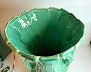 VINTAGE MCCOY STRAP DOUBLE HANDLED VASE 12” DECO STYLE green LATE 1940 ' s 6