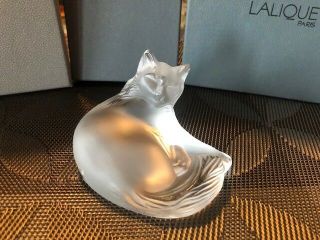 Lalique France Happy Cat Frosted Clear Figurine Box & Papers Kitten Vintage