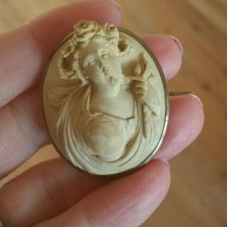 Large Antique Victorian Grand Tour Italian Carved Lava Cameo Brooch