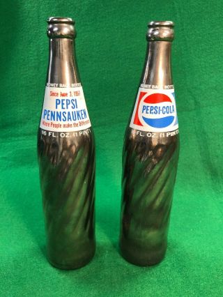 Vintage Pepsi - Cola Bottles “money Back Bottle” Pennsauken 16 Oz Pint Aluminum