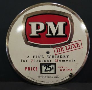 Vintage Pm Whiskey Tin Sign Bar Price 25,  30,  35,  40,  Cents Liquor Advertising Ad