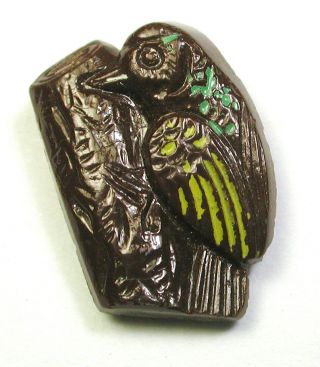 Vintage Glass Buttons Realistic Bird Perched On Tree Design - 3/4 "
