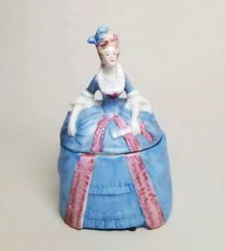 Vintage 1920s 18th Century Lady Dresser Half Doll Trinket Powder Vanity Box Jar