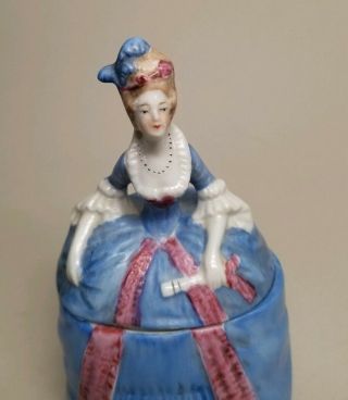 Vintage 1920s 18th Century Lady Dresser Half Doll Trinket Powder Vanity Box Jar 5