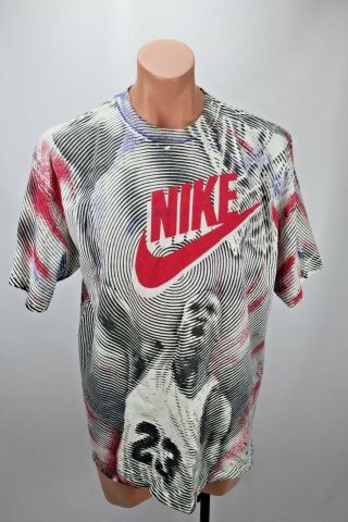 Vtg 80s Nike Gray Tag Crazy All Over Print Jordan Geometric T - Shirt Sz Xl Usa