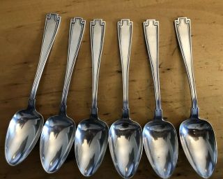 6 Set Of Vintage Gorham Etruscan Greek Key Sterling Silver Spoons 5 3/4 Inch