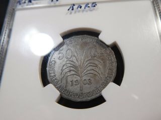 Y21 French Antilles Guadeloupe 1903 Silver Essai Pattern 50C NGC MS - 64 Ex.  RARE 2