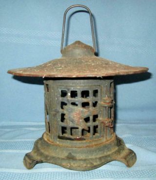 Vintage Japanese Cast Iron Pagoda Garden Lantern Patio Light Candle Holder