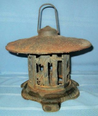 Vintage Japanese Cast Iron Pagoda Garden Lantern Patio Light Candle Holder 3