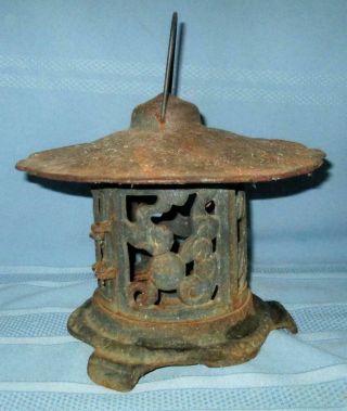 Vintage Japanese Cast Iron Pagoda Garden Lantern Patio Light Candle Holder 4