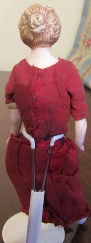 Antique 6 1/2 " German Bisque Closed Mouth Doll House Lady Doll W/bun