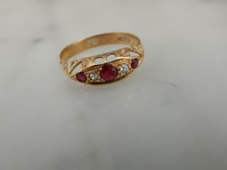 An Exceptional Antique Art Deco 18 Ct Gold Ruby And Diamond Five Stone Ring