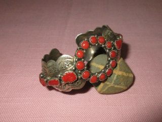 Vintage American Indian Navajo Sterling Silver Coral Cuff Bracelet F.  Arviso