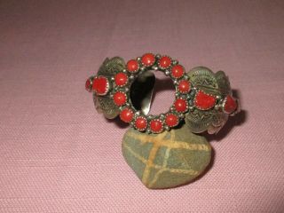 Vintage American Indian Navajo Sterling Silver Coral Cuff Bracelet F.  Arviso 2
