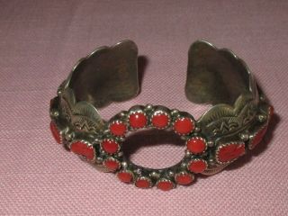 Vintage American Indian Navajo Sterling Silver Coral Cuff Bracelet F.  Arviso 4