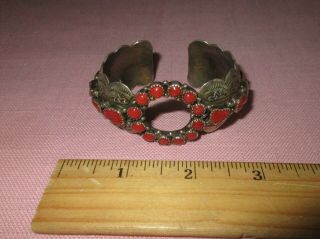 Vintage American Indian Navajo Sterling Silver Coral Cuff Bracelet F.  Arviso 6