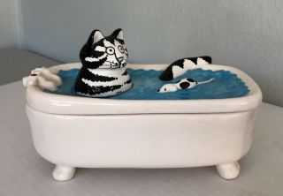 Vintage Sigma Taste Setter Kliban Cat In Bathtub – Covered Trinket / Candy Box