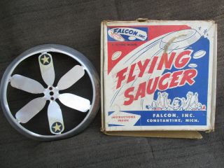 Vintage 1950s - 1960s Tin Flying Saucer Model Disc Toy Falcon,  Inc.  Early Frisbee