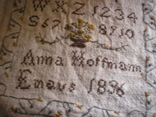 Vintage Primitive Cross Stitch Alphabet Sampler Completed Emaus 1836,  EMMAUS PA. 4
