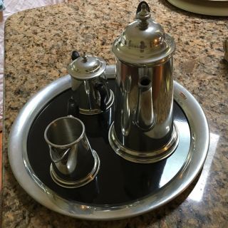 Vintage Kirk Stieff Pewter Coffee Pot Sugar Bowl & Creamer Set W/tray