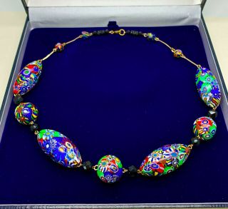 Stunning Vintage Art Deco Large Beaded Venetian Millefiori Glass Necklace
