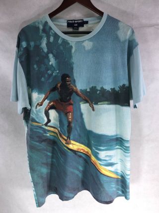 Vintage 90’s Polo Sport Shirt Surfer Size Large Stadium Beach Summer Graphic