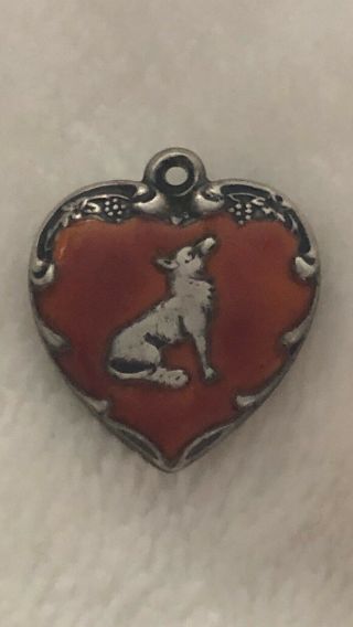 Rare Vintage Sterling Puffy Heart Charm With Orange Enamel Fox Grapes