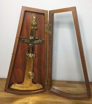 Vintage Brass Pendulum Inclinometer Boat Level Encased In Glass Wood Nautical