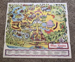 Vintage Early Walt Disney World Magic Kingdom Wall Map 28 X 25