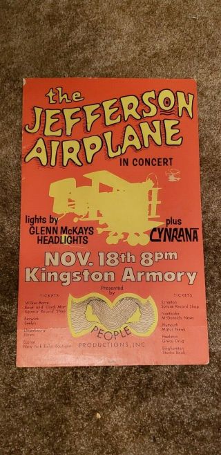 Rare 1970 Jefferson Airplane Cardboard Boxing Style Poster - Kingston Armory - Pa.