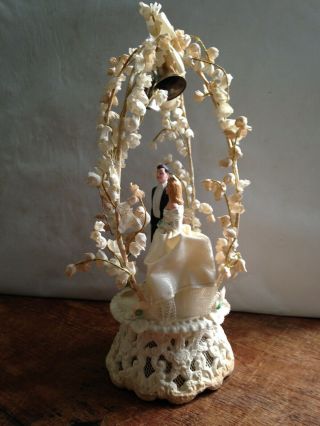 Vintage 1952 Bride & Groom Wedding Cake Topper Hand Painted Chalkware 4