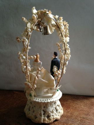 Vintage 1952 Bride & Groom Wedding Cake Topper Hand Painted Chalkware 5