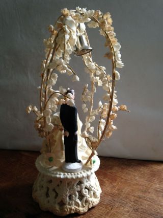 Vintage 1952 Bride & Groom Wedding Cake Topper Hand Painted Chalkware 6