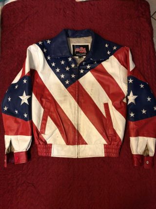 Vintage Michael Hoban Sm Usa Wheremi American Flag Leather Jacket Bomber Flight