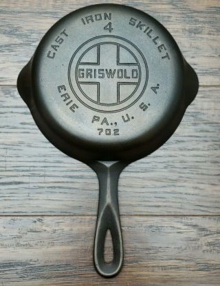 Vintage Griswold 4 Large Block Logo Cast Iron Skillet P/n 702 A - Epu Smooth