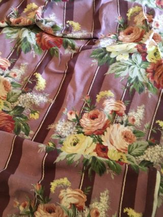 Vintage Barkcloth Fabric Dusty Pink With Roses 6.  5 Yards N
