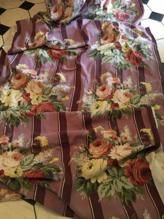 Vintage Barkcloth Fabric Dusty Pink With Roses 6.  5 Yards N 3