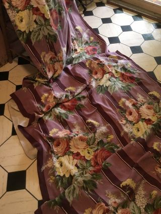 Vintage Barkcloth Fabric Dusty Pink With Roses 6.  5 Yards N 6