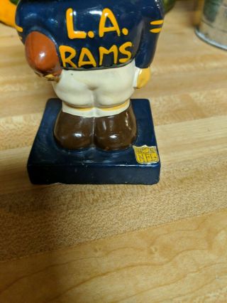 Vintage NFL LOS ANGELES RAMS BOBBLEHEAD,  NODDER,  BOBBLE HEAD WOOD BASE L.  A. 3