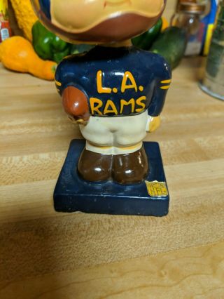 Vintage NFL LOS ANGELES RAMS BOBBLEHEAD,  NODDER,  BOBBLE HEAD WOOD BASE L.  A. 4