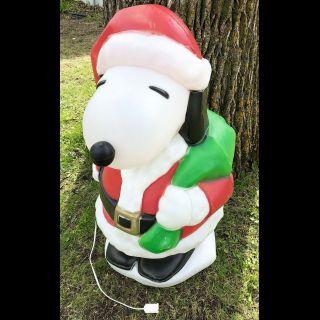❇️vtg Large 32” Peanuts Snoopy Santa Christmas Lighted Plastic Blow Mold Yard