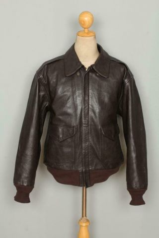 Vtg Us Wings A - 2 Brown Flight Leather Jacket Size Large