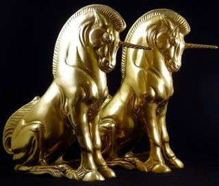 Large Pair Brass Unicorns Vintage Fine Art