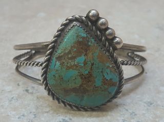 Old Vintage Silver Green Turquoise Native American Indian Bracelet Cuff