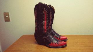Vintage Mens 9 D Tony Lama Firewalker Black/red Lizard Western Cowboy Boots