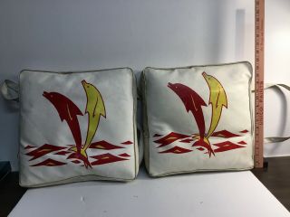 Vintage Set 2 Nautical Boat Cushions Life Preserver Seats Dolphins Seagull Float