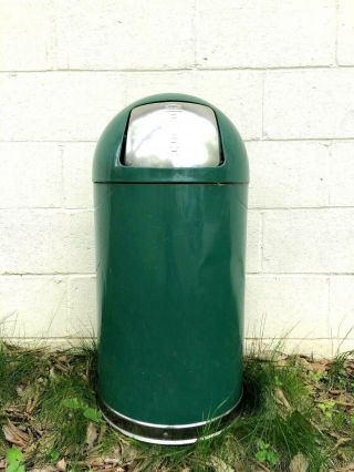 Vintage UNITED Metal DOME TOP Industrial TRASH CAN Garbage Bin BULLET Chrome 3