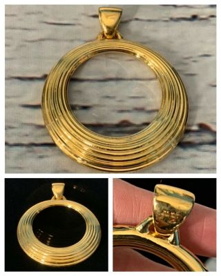 Vintage 14k Yellow Gold Milor Italy Puffy Hoop Circle Pendant Resin Stabilized